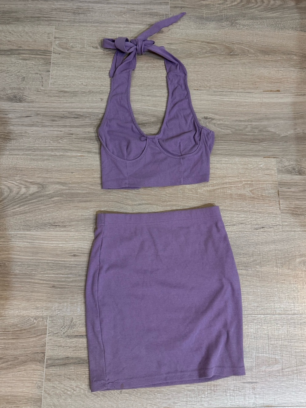 Lavender Ribbed Halter Crop Top & Pencil Skirt Set